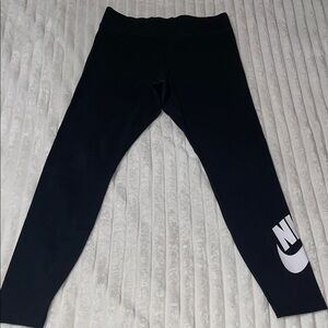 Nike Women's Black Leggings with White Logo | Size Large